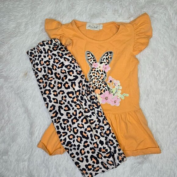 Marie Nicole Orange Leopard Bunny Garden Ruffle Outfit Large - Picture 2 of 8